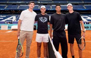 Courtois, Sinner, Bellingham y Nadal jugaron tenis en el Bernabéu
